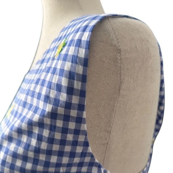 Talbots Lemon Gingham Shift Dress Embroidered Keyhole Back Lined Cotton 16 NWOT - Picture 8 of 16